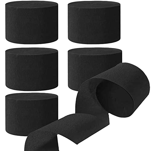 Image of We Moment Crepe Paper Streamers - Black Party Streamer, 1.8 Inch Widening, 6 Rolls (82 Feet per Roll) for Birthday & Wedding Decorations