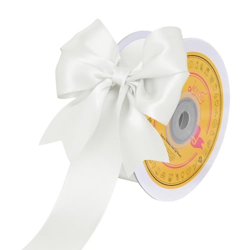 Image of Double Face Off White Satin Ribbon 1-1 /2 inch X 25 Yards Polyester Off White Ribbon for Gift Wrapping Very Suitable for Weddings Party Hair Bow Invitation Decorations and More