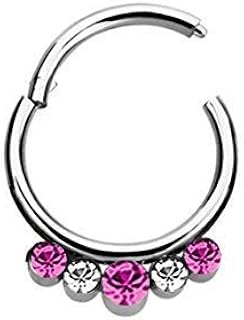 Piercing Ring Segment Clicker Stahl 1,2 mm mit Steinen in klar-pink