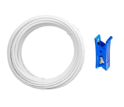 HAXIHA 20 Metros Manguera de Suministro de Agua Universal,1/4' Tubo Osmosis Inversa Kit de Conector de Manguera de Refrigerador para Sistemas de Ósmosis Inversa RO y Filtros,Blanco