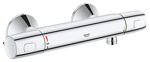 GROHE Precision Trend - Wall Mounted Exposed Cool Touch Shower Thermostat (Metal Grip, Safety Button at 38°C, Adjustable Economy Stop, QuickSpanner Included), Size 307 mm, Chrome, 34229002