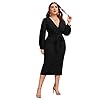 Verdusa-Womens-Plus-Size-Bishop-Sleeve-Plunging-V-Neck-Belted-Bodycon-Dress Verdusa Women's Plus Size V Neck Lantern Sleeve Midi Belted Bodycon Dress Black 2XL