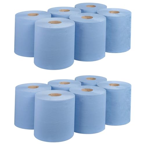 REQUISITE NEEDS 12 Blue CENTREFEED Rolls 2 PLY Paper Towels Hand Towel Tissue Premium Quality Wall Mounted Lockable Rolls 100m