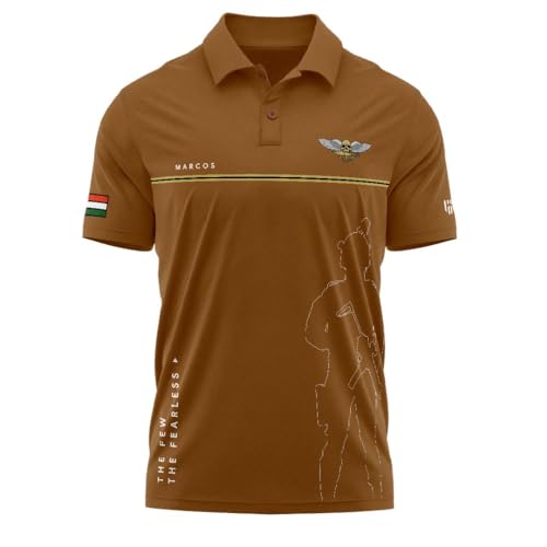 Image of Deployed Marcos Agent Cotton T-Shirt | Half Sleeve | Regular Fit | Zero Shrinkage | Polo Neck | Brown