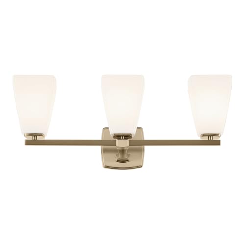 Image of Kichler Marant 21.25 inch 3-Light Bathroom Vanity Light Fixture with Opal Glass in Champagne Bronze for Over Mirror, Modern Wall Mount (21.25 inch W x 9.5 inch H), 55216CPZ