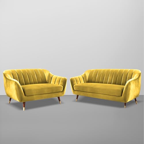 Image of Casaliving Anyse 3+2 Seater Sofa Set for Living Room (Yellow- Colour) Premium Fabric Sofa Set for Living Room