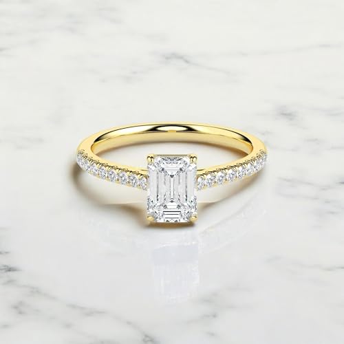 2 Carat Emerald Cut Moissanite Engagement Ring 14K Solid Yellow Gold Unique Art Deco Promise Ring Handcrafted Fine Jewelry for Women Fourth of July Gift for Her2