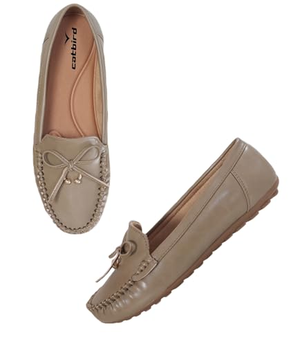 Image of CatBird Women's Slip-On Loafers | Cushioned Comfort Flats with Bow & Metal Detail | Lightweight Office & Casual Shoes | Anti-Slip Sole