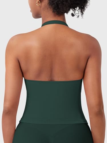 Image of YEOREO SoftHue Women's Impact Halter Tank Top Longline Backless Scoop Neck Built-in Bra Sports Workout Gym Crop Top