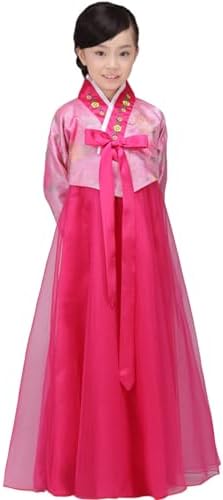 Vertical Gauze Skirt Korean Hanbok Girls Dance Costume Set Exquisite Embroidered Design Clothing for Performances Photography Beautiful Dress Pink 140cm