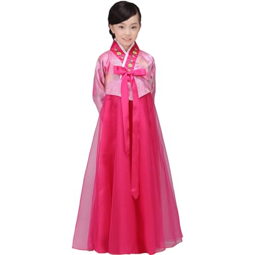 Vertical Gauze Skirt Korean Hanbok Girls Dance Costume Set Exquisite Embroidered Design Clothing for Performances Photography Beautiful Dress Pink 140cm