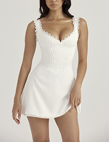 Women Spaghetti Strap Dresses Sexy Bodycon Corset Mini Dress Lace Lowcut Short Dress Sparkle Party Dress Clubwear #TOP1