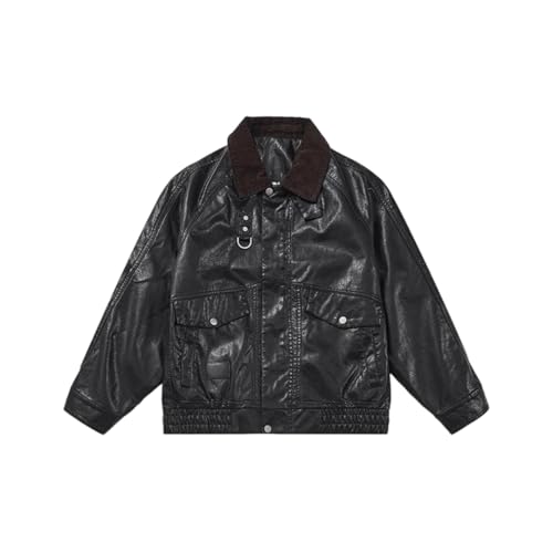 Disimlarl Chaqueta cargo de piel sintética suelta para hombre, casual, con cremallera, para motocicleta al aire libre, Negro, 4XL