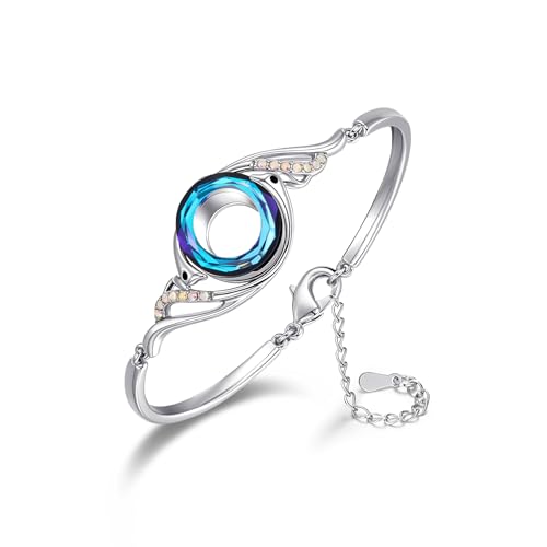 Phoenix Crystal Bracelet for Women, Rise From the Ashes, Symbol of Luck and Renewal - Adjustable Bangle, Ideal Birthday Gift, Trendy Jewelry with Blue Crystal