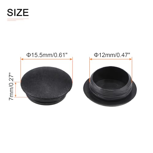 Image of DTGN 12mm x 15.5mm x 7mm(Dia. x Cap Dia. x H) Screw Hole Plugs - 50Pack - Good for Furniture Cupboard Wardrobe - Plastic Fastener Hole Caps - Black