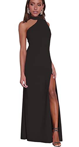 Women's Halter Neck One Shoulder Wedding Guest Dress 2025 Summer Cutout Cocktail Party Maxi Dresses2