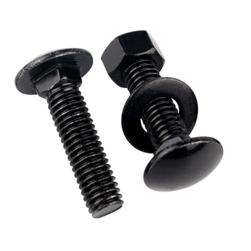 Image of 4 Sets 1 /2-13 x 1-1 /2 inch Carriage Bolts Screws Round Head Square Neck and Hex Nuts, Flat Washers 304 Stainless Steel 18-8 Full Thread, Black