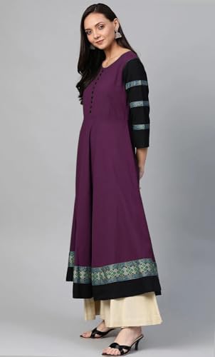 Image of Cotton Silk Anarkali Printed Border Long Umbrella Gown Kurta for Women