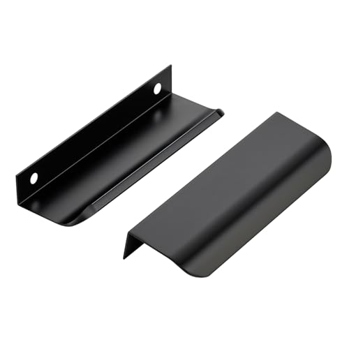 Image of Matte Black Cabinet Handles Finger Edge Pulls 4.75 Inch CC 12 Pack