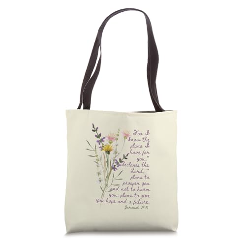 Bolso tote floral con versículo bíblico 'Porque yo sé los planes que tengo para ustedes' (Jeremías 29) miniatura 1