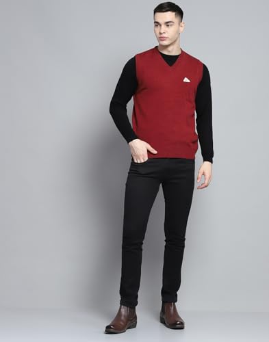 Image of Monte Carlo Men Regular Fit Sleeveless Solid V Neck Winter Sweater (Pack of 1)