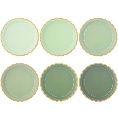 JASSEWRLY 48 Pcs Sage Green Party Paper Plates Disposable 7 Inch Sage Green Scalloped Dessert Birthday Dinner Cake Plate Cute Baby Bridal Shower Paper Plates for Baby Shower Wedding Party Supplies