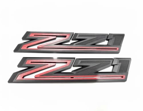 Image of 2X Large Size Z71 RH LH Side Fender Emblem Nameplate Badge Decal Replacement for 2019-2021 Chevy Silverado (Overlay Matte Black Red)