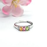 Material: cristal Anillo de turmalina arcoíris, fila de diamantes con incrustaciones, anillo de cristal, joyería Vanves, piedra
