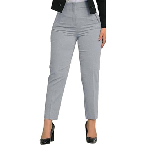 Womens High Waisted Pants 2025 Trendy Pleated Straight Leg Dress Pant Business Work Casual Trousers with Pockets Size X-Large Light Grey