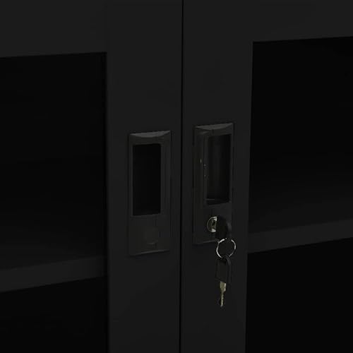 Miniatura 7 de Armario de almacenamiento de metal con 2 puertas y 1 estante ajustable, gabinete de oficina de acero negro para el hogar, garaje de oficina,