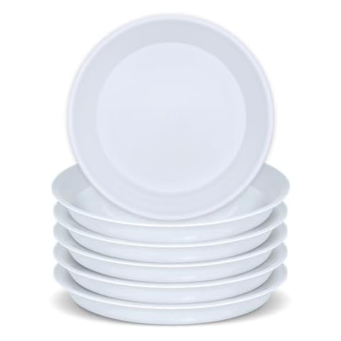 SLS SUPPLY FLORA - Durable Plant Saucers, 15 inch Pack of 6, Flower Plant Pot Saucer, Stylish Plant Tray Saucers for Indoors and Outdoors, Made of Thick and Strong Plastic - White Cover