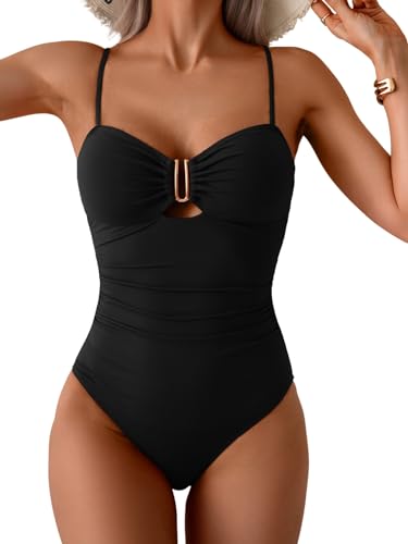 Eomenie One Piece Swimsuit for Women Tummy Control Ruched Bathing Suit Cutout U Wire Swim Suits