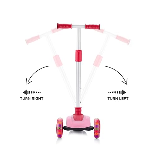 Image of JoyRide Road Runner The Smart and Smooth Stark Kids Skate Scooter, 3-Level Adjustable Handle, Anti-Slip Footplate, 3 PU LED Wheels, Rear Brake (Pink)