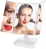 Espelho de Maquiagem Camarin Triplo com 16 Luzes Led Dobrável com Aumento de Imagem 2X e 3X Zoom e Rotação de 180º (Branco)