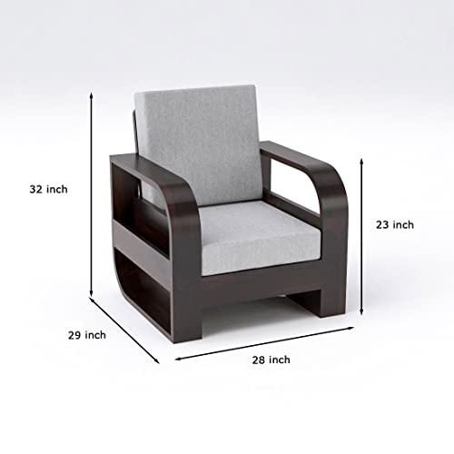 Image of Douceur Furnitures Solid Sheesham Wood 5 Seater Sofa | Five Seater Sofa Set with Coffee Table for Living Room, Cafe, Office | (Walnut Cushion Grey)