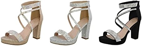 TOP Moda Dressy/Formal Sandals High Heel Ankle Strap Open Toe Sandals,Black Rhinestone 6 | Image 1
