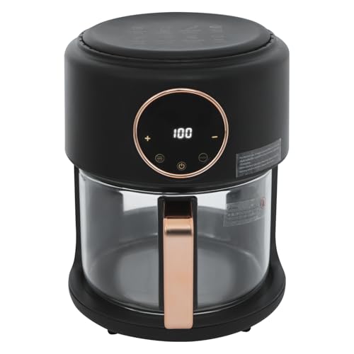 3.81Qt 360° Viewable Glass Air Fryer, 1200W Glass Air Fryer with Digital Display,8-in-1 Smart Compact Airfryer 176℉-392℉ Adjustable Temperature,Dishwasher Safe Non-Stick Basket (Black)
