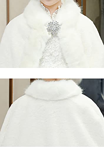 Wrap Shawl for Girls Faux Fur Cloak for Children Princess Shoulder Cape for Dress Tippet Stole for Wedding Christmas Costume Party White2