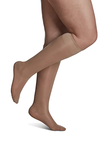 Image of SIGVARIS Women's Sheer Fashion Closed Toe Calf Height - 15-20mmHg Weight Compression Hose - Lightweight & Breathable in Soft Stretch Fabric for Comfortable Everyday Wear