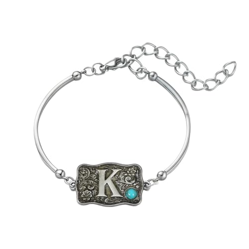 Image of Belt Buckle Bracelet Initial Letter A-Z Bracelets Western Cow Tag Bracelet Belt Buckle Necklace Western Style Initial Letter Pendant Necklace