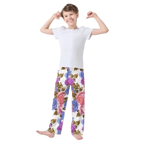 J JOYSAY Floral Peony Foliage Ivory Pajamas Pants Soft Long Pajama Bottoms Lounge Sleep Pants Size S-XL3