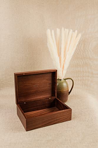 Wooden Box With Hinged Lid - Large Wood Storage Box With Magnetic Lid - Rectangle Wooden Storage Box - Brown Keepsake Box- Decorative Wood Box With Lids - Stash Boxes - Walnut Finish #TOP4