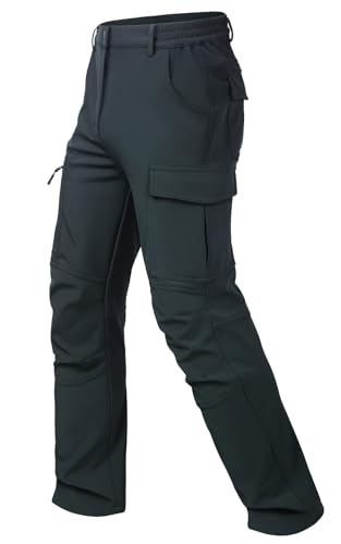keihTrail Mens Snow Pants Ski Softshell Warm Outdoor Fleece Lined Insulated Waterproof Winter Work Travel Hiking Pants with 6 Pockets Dark Gray M