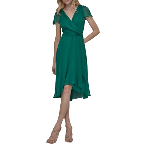 DKNY Women's Flutter Sleeve Surplice Tie Fit & Flare Midi Dress