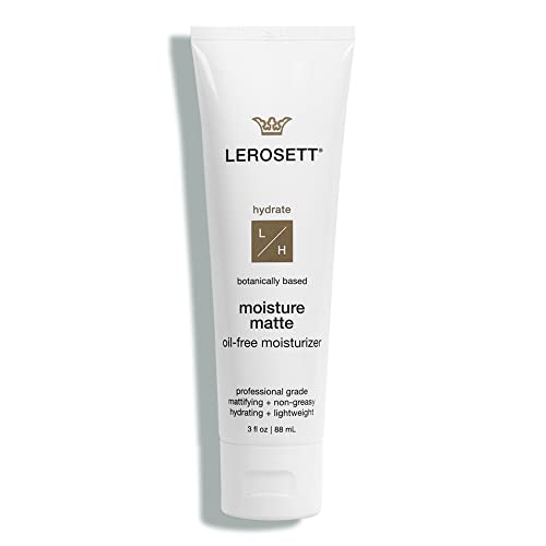 LEROSETT Oil-Free Moisturizer for Acne, Moisture Matte for Oily & Sensitive Skin, Vegan Moisturizer, Lightweight & Aloe-Based with Vit-B5 + 7 Soothing Herbals, Non-comedogenic, Fragrance Free - 3 oz
