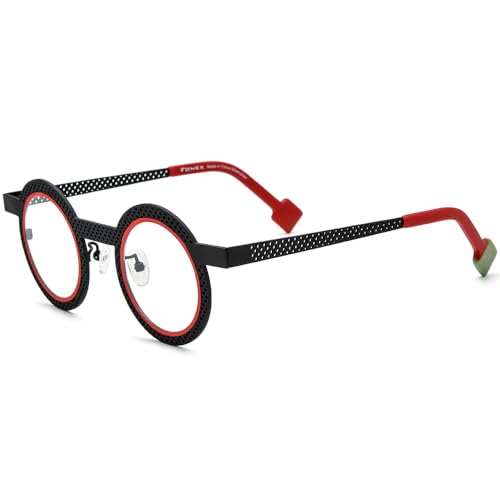 Image of FONEX Colorful Pure Titanium Glasses Frame Women Retro Round Eyeglasses