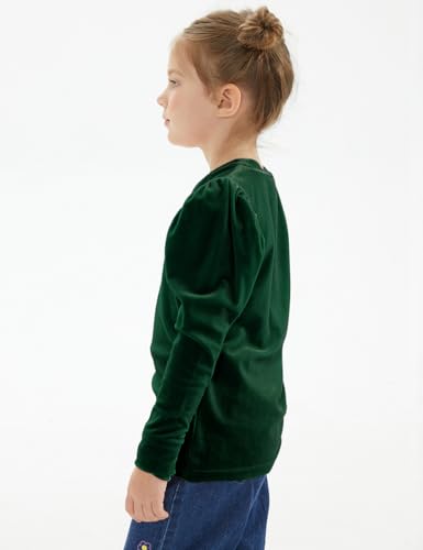 Image of Noomelfish Girls Velvet Puff Long Sleeve Shirt Casual Solid Pleated Blouse Tops (5-12 Years)