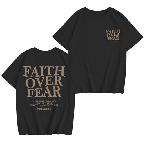 Image of Girls Faith Over Fear Christian Shirts for Kids Jesus God Bible Verse Religious Tshirt Cute Preppy Graphic Tees Tops