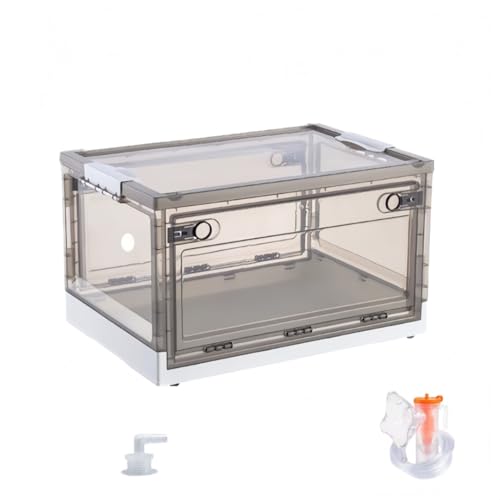 JourneyJolt ペット用ネブライザーボックス 犬猫酸素ICUケージ 折りたたみ式 透明 ネブライザーマスクセット付き インキュベーター 咳・呼吸治療用 酸素ボックス (61*42*34.5cm,グレー(マスクセット付き))