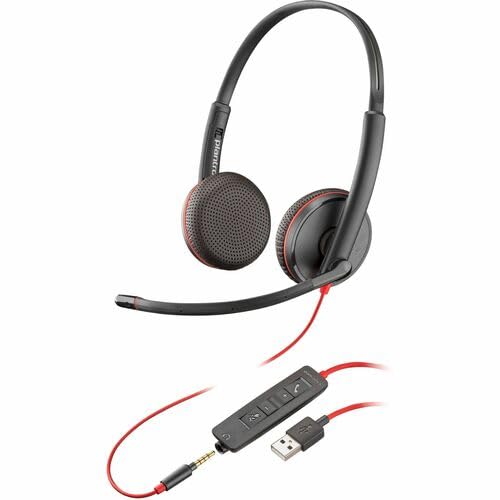 Poly Blackwire 3225 Headset - Stereo - USB Type A, Mini-phone (3.5mm) - Wired - 32 Ohm - 20 Hz - 20 kHz - On-ear - Binaural - Ear-cup - 7.40 ft Cable - Omni-directional, Noise Cancelling Microphone -